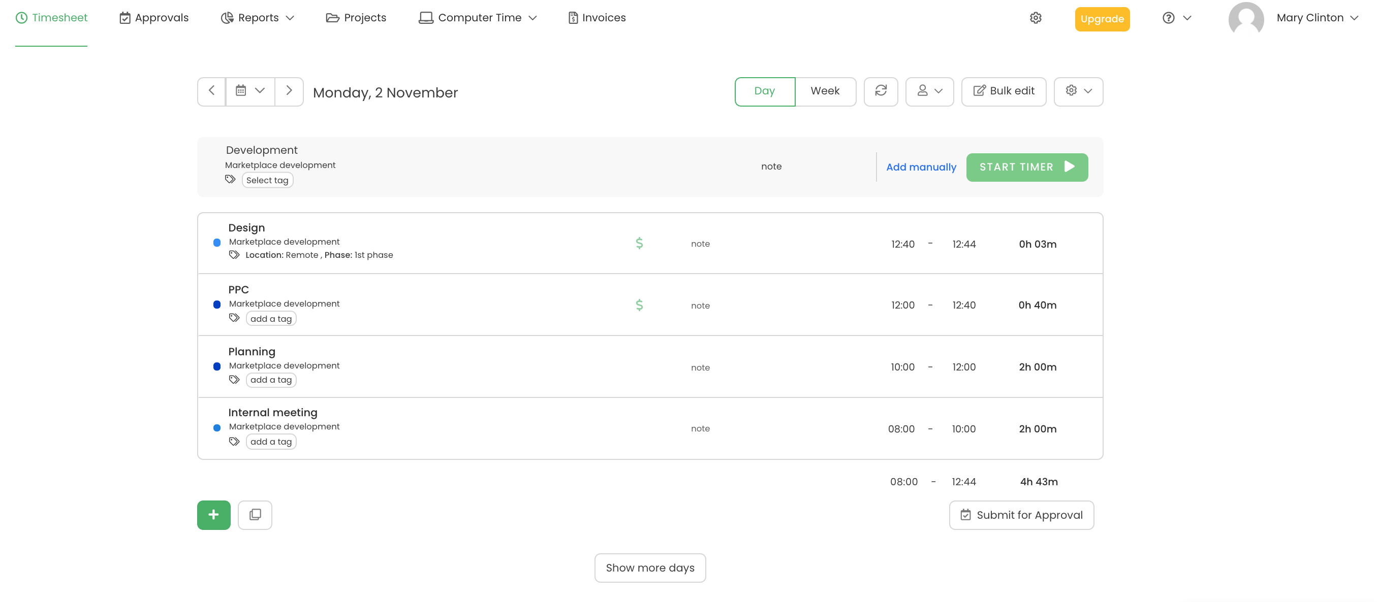 Breeze dashboard with TimeCamp integration