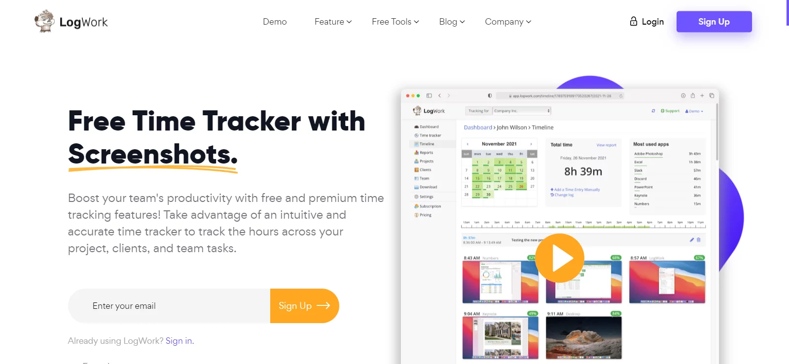 LogWork Windows time tracker